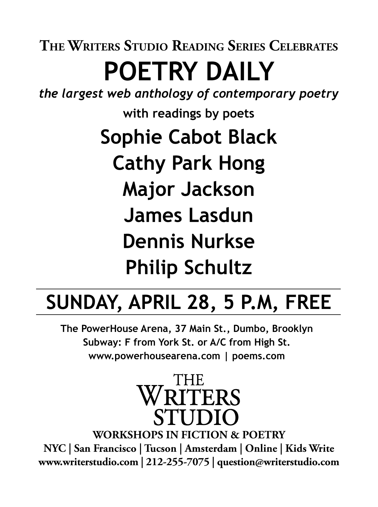 The Writers Studio Reading Series Celebrates: Poetry Daily 