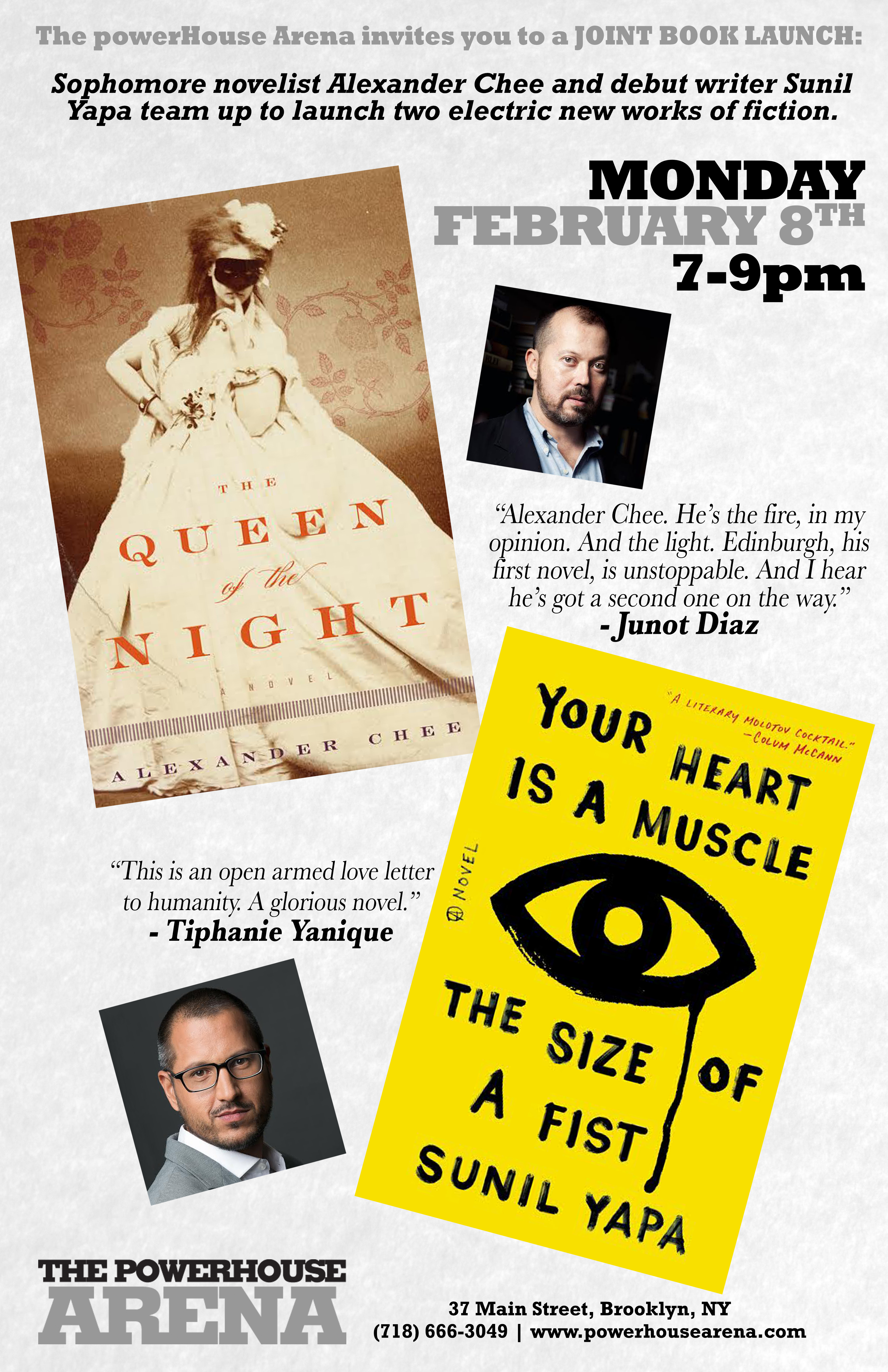 Joint Book Launch: The Queen of the Night by Alexander Chee and Your Heart is a Muscle the Size of a Fist by Sunil Yapa