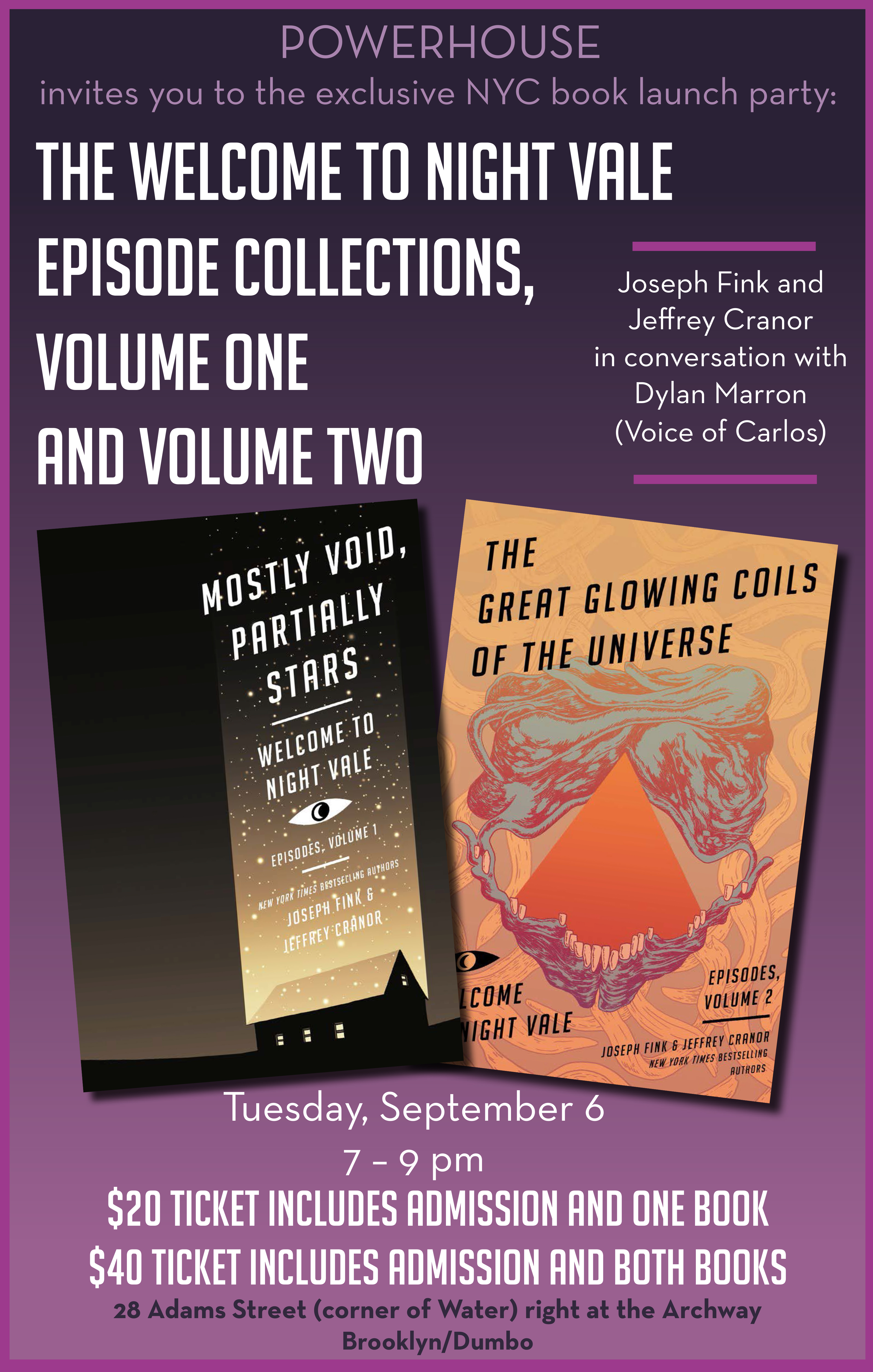 Book Launch: Welcome to Night Vale Episodes Volume One and Two by Joseph Fink and Jeffrey Cranor in conversation with Dylan Marron