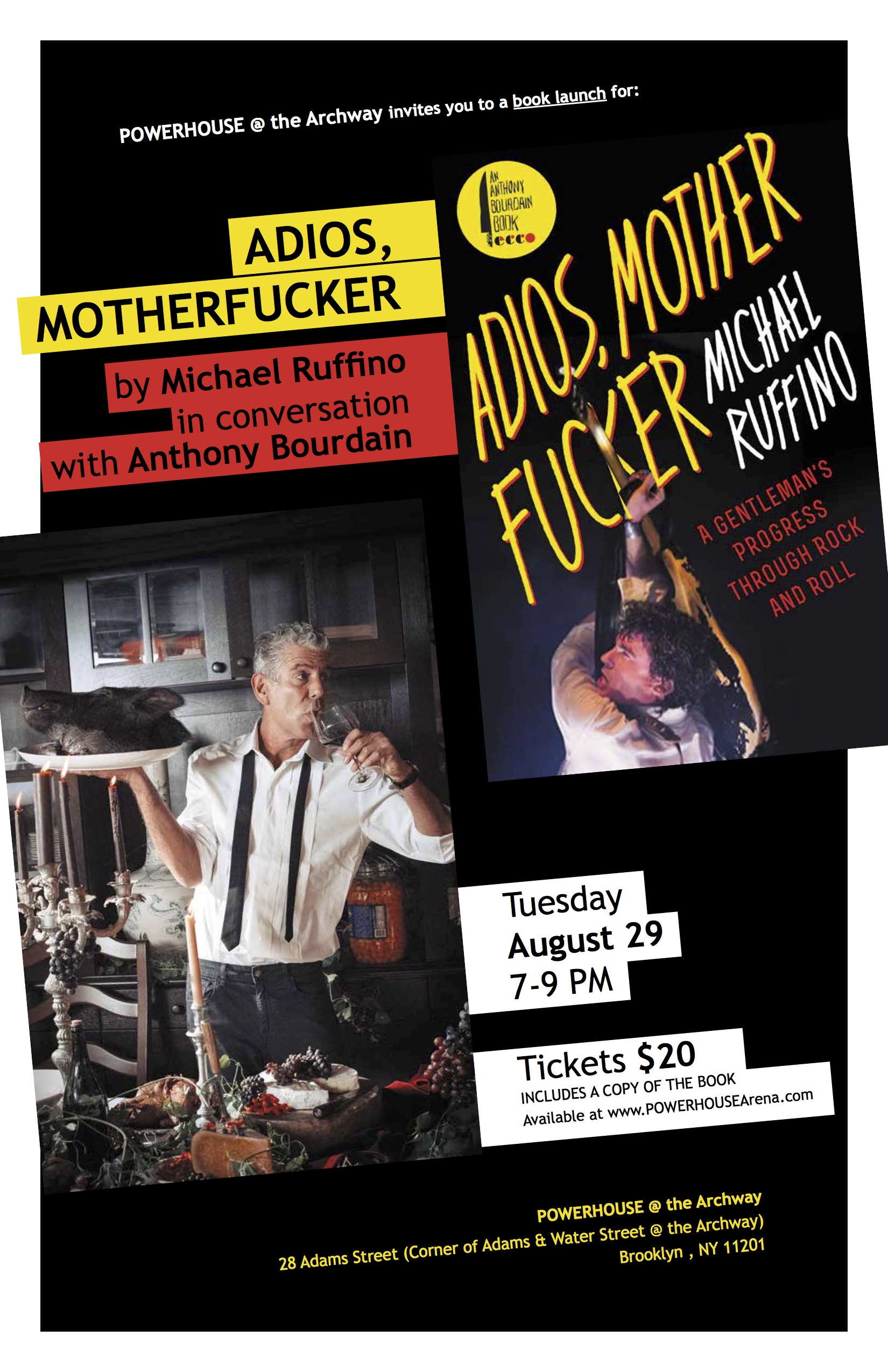 Book Launch: Adios, Motherfucker by Michael Ruffino — in conversation w/ Anthony Bourdain