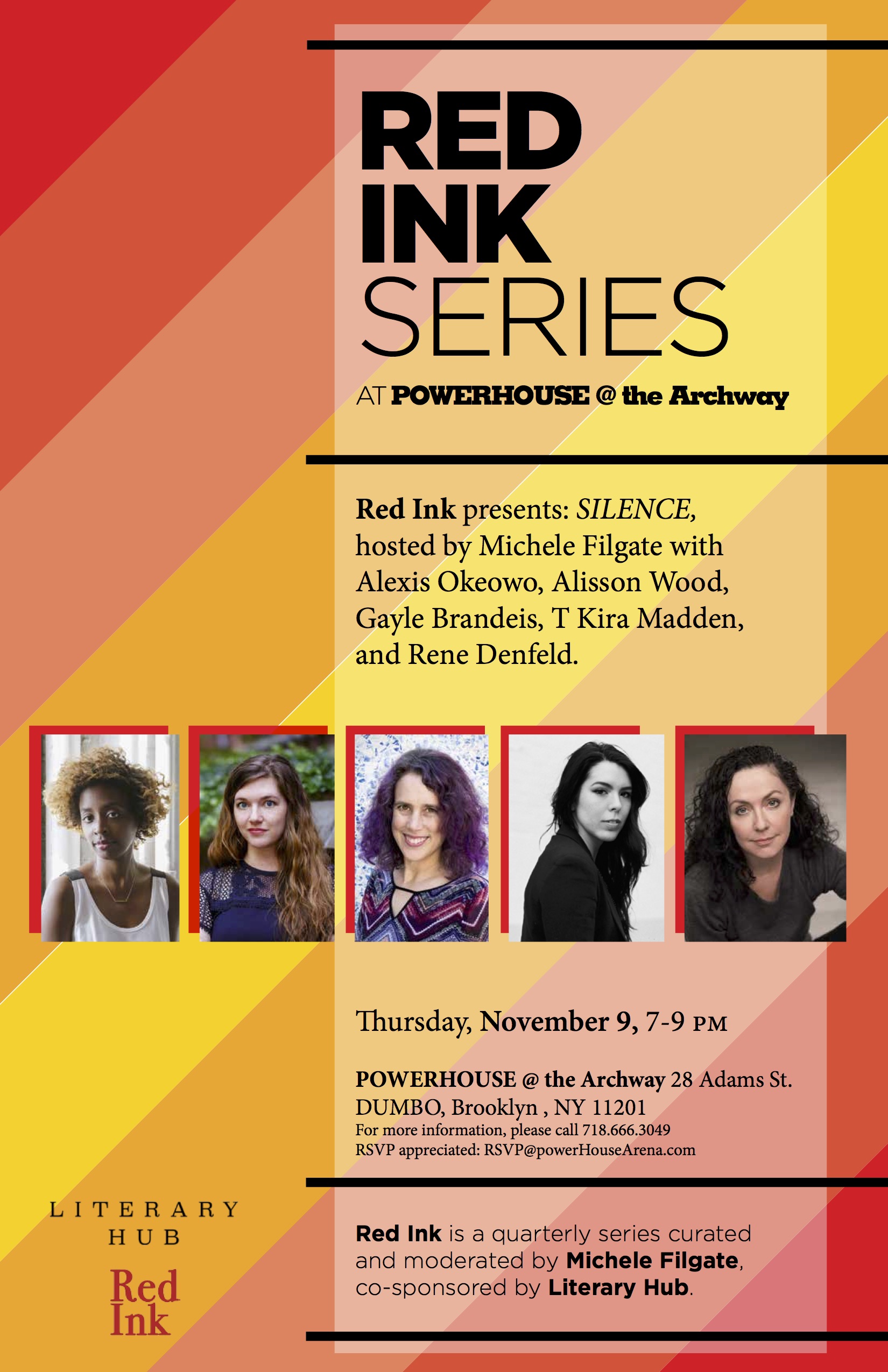 Red Ink Series: SILENCE, hosted by Michele Filgate with Gayle Brandeis, Alexis Okeowo, Rene Denfeld, Alisson Wood and T Kira Madden