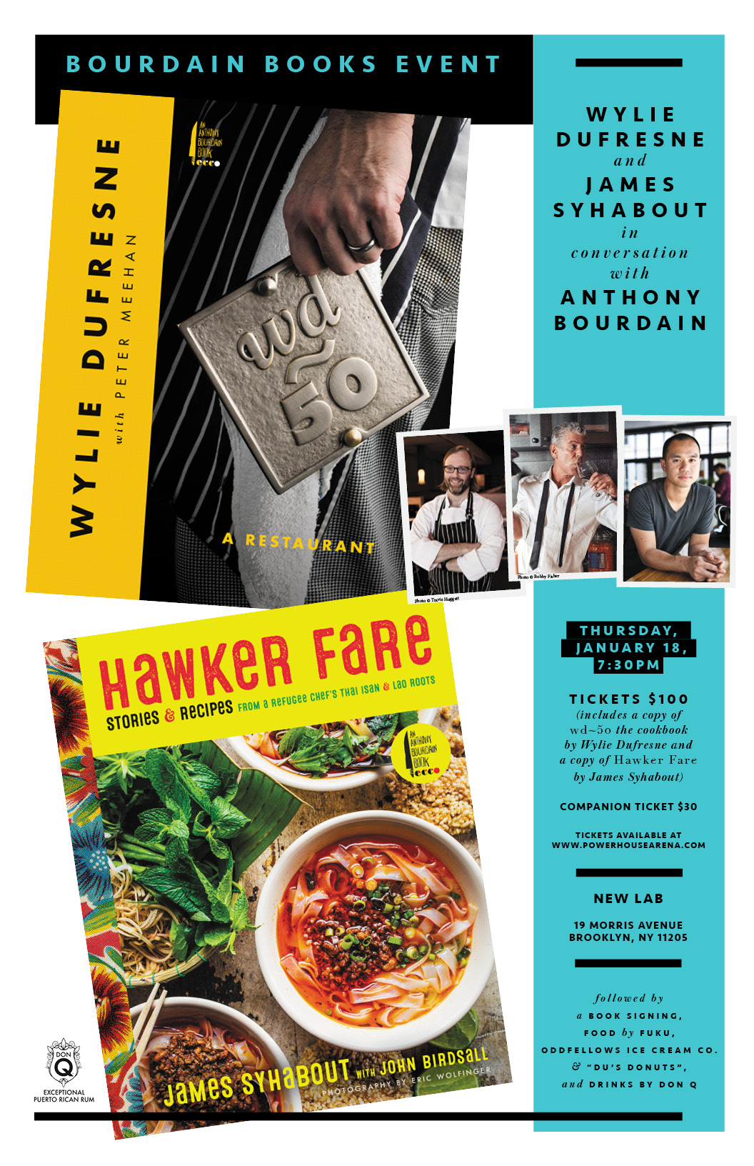 Bourdain Books Event: wd~50: The Cookbook by Wylie Dufresne & Hawker Fare by James Syhabout — in conversation w/ Anthony Bourdain