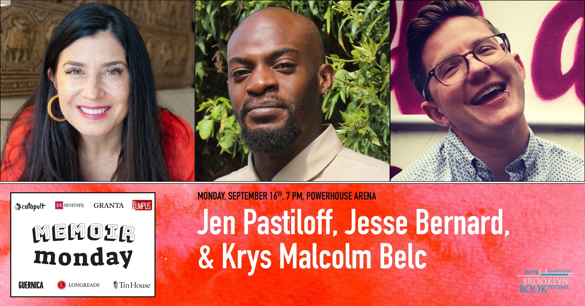 Memoir Monday: Featuring Jennifer Pastiloff, Jesse Bernard & Krys Malcolm Belc (Brooklyn Book Festival Bookends Event)